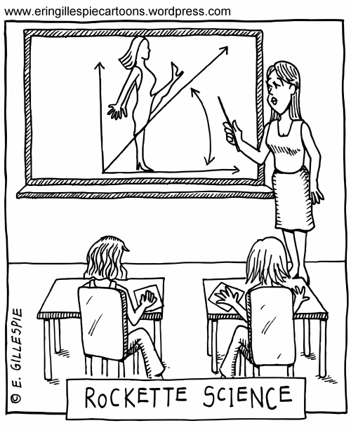 A cartoon in which a science teacher teaches about rockette science. 