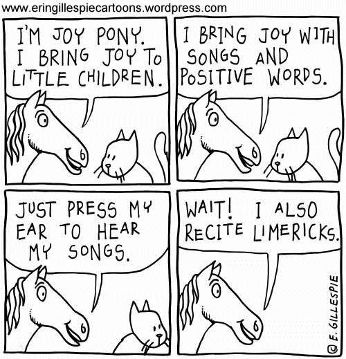 A cartoon in which Mr. Fleabag Meets Joy Pony