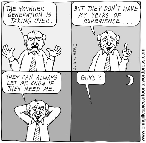 The Older Generation Cartoon.  An old man talks. 