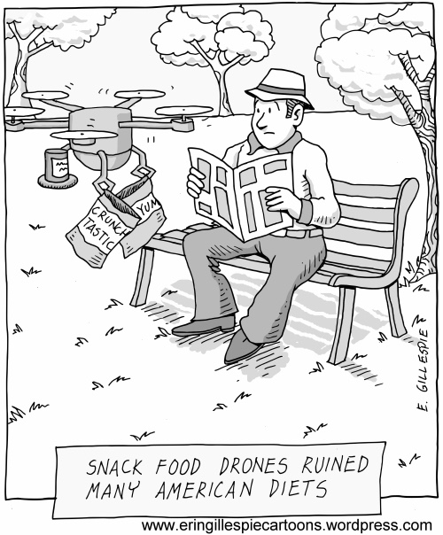 A drone brings snacks cartoon