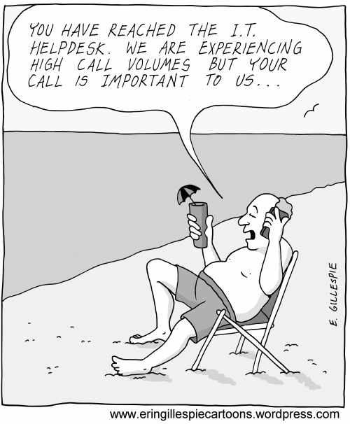 Helpdesk on the beach cartoon 
